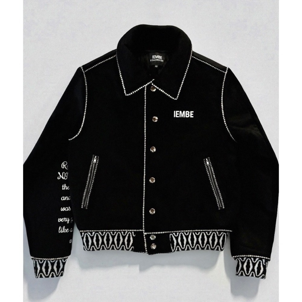 IEMBE by Travis Dimeer‎ Terry Black Rhinestone Embellished Bomber Jacket XL NWOT